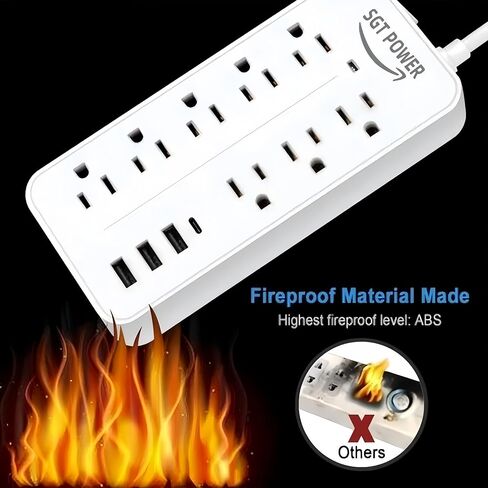 مشترك كهرباء لحماية التيار الزائد، 8 منافذ، 3 منافذ USB، 1 منفذ شحن من النوع C مع 2 أمبير، أبيض in Saudi Arabia