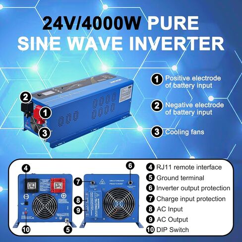 Jamesin 4000W Pure Sine Wave Power Inverter, Peak Power 12000W,24 VDC to 110/120 VAC with LED Display for Renewable Energy Systems, utilities, RVs, Residential Solar Systems in Saudi Arabia