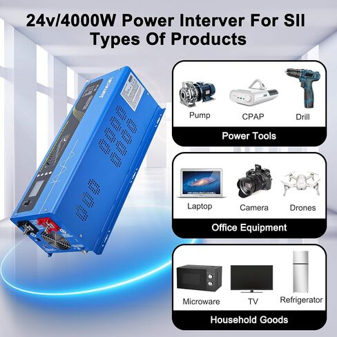Jamesin 4000W Pure Sine Wave Power Inverter, Peak Power 12000W,24 VDC to 110/120 VAC with LED Display for Renewable Energy Systems, utilities, RVs, Residential Solar Systems in Saudi Arabia