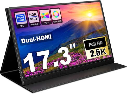 شاشة محمولة 2.5K مقاس 17.3 بوصة 2560x1440 100% Adobe sRGB IPS HDR USB-C شاشة الكمبيوتر المحمول الثانية HDMI شاشة عرض الكمبيوتر شاشة الألعاب شاشة السفر لأجهزة الكمبيوتر المحمول PC Mac Phone PS4 Xbox Switch in Saudi Arabia