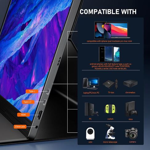 شاشة محمولة 2.5K مقاس 17.3 بوصة 2560x1440 100% Adobe sRGB IPS HDR USB-C شاشة الكمبيوتر المحمول الثانية HDMI شاشة عرض الكمبيوتر شاشة الألعاب شاشة السفر لأجهزة الكمبيوتر المحمول PC Mac Phone PS4 Xbox Switch in Saudi Arabia