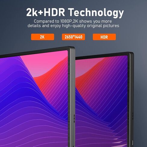 شاشة محمولة 2.5K مقاس 17.3 بوصة 2560x1440 100% Adobe sRGB IPS HDR USB-C شاشة الكمبيوتر المحمول الثانية HDMI شاشة عرض الكمبيوتر شاشة الألعاب شاشة السفر لأجهزة الكمبيوتر المحمول PC Mac Phone PS4 Xbox Switch in Saudi Arabia