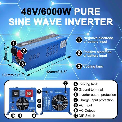 Jamesin 4000W Pure Sine Wave Power Inverter, Peak Power 12000W,24 VDC to 110/120 VAC with LED Display for Renewable Energy Systems, utilities, RVs, Residential Solar Systems in Saudi Arabia