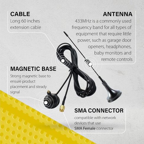433 MHz Unity Gain Omni, 6 Inches Antenna with Magnetic Base and Male SMA Connector Antenna Kit – Impedance 50 Ohms Garage Gate Door Opener Antenna in Kuwait
