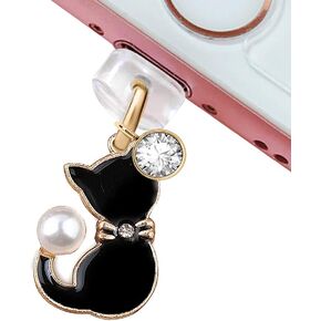 ELISE & FONDA CP180 USB Charging Port Anti Dust Plug Cat Kitten Pet Pendant Phone Charm for iPhone 11/ XS MAX/XR/X/8 Plus/7/6S/7/SE iPad iPod (Black)