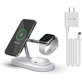 5 in 1 Magnetic Wireless Charging Stand, 15W Fast Mag-Safe Charging Station ，Design for iPhone 15/14/13/12 Series, iWatch 7/SE/6/5/4/3/2, Airpods 3/2/Pro