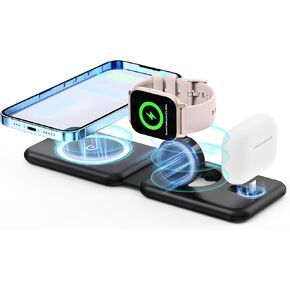 3 in 1 Wireless Charging Station for iPhone 15/14/13/12/11/Pro Max/XR/XS Travel Charger for iWatch 8/7/6/5, Airpods Pro 2/3 Foldable Charger 3 in 1 for Apple