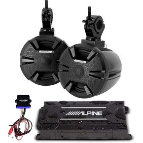 نظام سماعات Alpine PSS-SX01 المقاوم للطقس جنبًا إلى جنب مع مكبر صوت وجهاز استقبال بلوتوث