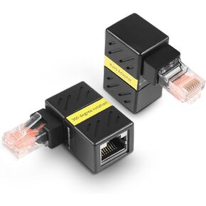2 Pcs 360 Degree Ethernet Adapter，Gigabit 90 Degree Angle Network LAN Cat5 Cat6 Extension Adapter，1000Mbps RJ45 8P8C Male to Female Connector for Computers, Laptops, Routers