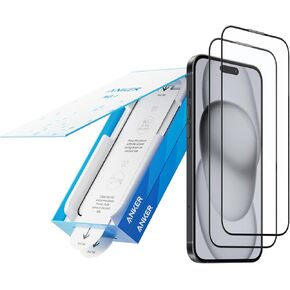 Anker 9H+ Glass for iPhone 15 Pro Max Screen Protector, Military Grade Shatterproof & Ultra Durable Screen Protector for 15 Pro Max, Tempered Glass Full Coverage Protection, Easy Installation(2-Pack)