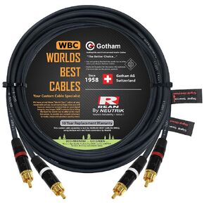 17 Foot RCA Cable Pair - Gotham GAC-4/1 (Black) Star-Quad Audio Interconnect Cable with Neutrik-Rean NYS Gold RCA Connectors - Directional