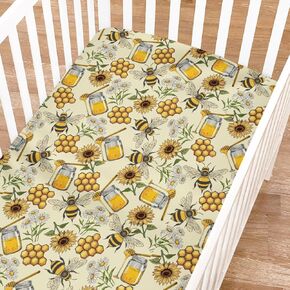 Watercolor Bees Boho Sunflowers Leaves Baby Crib Sheets for Boy and Girl 52"x28" Bees Retro Floral Crib Mattress Sheet Soft Breathable Baby Bed Sheets for Standard Crib and Toddler Mattresses