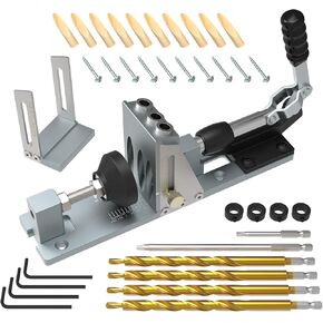 Pocket Hole Jig Kit, Woodworking Pocket Hole Jig, Upgraded Adjustable Drill Guides All-Metal Professional Pocket Screw Jig.
