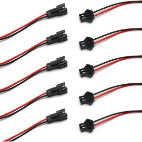 Fielect 5Pairs JST SM 2Pins Plug Male to Female Wire Connector 20cm Length EL Wire Cable Cord Connector 2.54mm Pitch