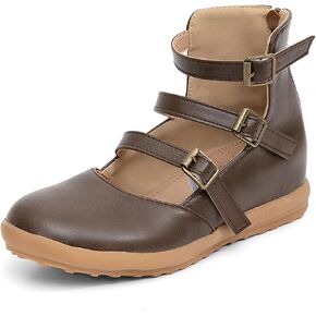 GATUXUS Women's Low Wedge Back Zipper Flats Sandals Ankle Strap Buckle Closed Toe Mary Jane Ballet Flat Shoes