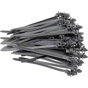 Push Mount Cable Zip Tie, 4 Inch Automotive Wire Loom Clips Zip Tie Holder Nylon Small Zip Tie Anchors Fits 0.3" Holes - 100pcs