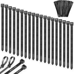 100-Pack Black Cable Ties 300mm x 7.6mm, 12" Premium Self-Locking Heavy Duty Nylon Zip Ties - Ideal for Home Office, Garage & Workshop