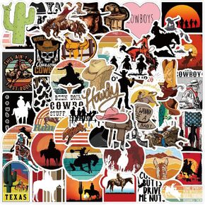 Cowboy Stickers Cool Stickers for Water Bottles Laptop Luggage Phone, Asverbet Western Stickers for Kids Teens Adults Waterproof Vinyl Decals Gifts for Boy Men Stickers(50PCS)