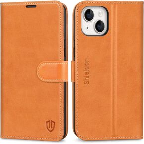 حافظة SHIELDON لهاتف iPhone 14 Plus 5G 2022، حافظة محفظة من الجلد الطبيعي مع حامل بطاقات RFID وغطاء مغناطيسي ومسند مقاوم للصدمات، حافظة بتصميم كتاب متوافقة مع iPhone 14 Plus 6.7 بوصة - أزرق داكن