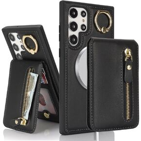 for Samsung Galaxy S22 Ultra case with Card Holder, Galaxy S22 Ultra Phone Case Wallet for Women magsafe Compatible Wallet Detachable 2-in-1 for Men-Black