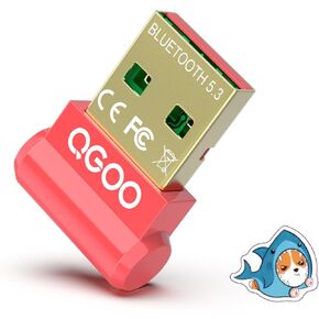 USB Bluetooth Adapter for PC - QGOO Bluetooth Dongle 5.3 EDR, Wireless Bluetooth Receiver for Desktop Computer Laptop Bluetooth Windows 8.1/10/11（red-041）