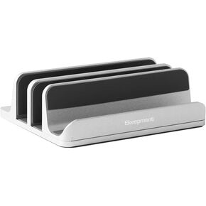 Designed for Mac Mini Macbook iPad Laptop Tablet Aluminium Vertical Clamshell Adjustable Stand Triple Slots (Black)
