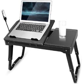 iMountek Laptop Table Multi-Functional Laptop Desk Bedding Notebook Laptop Bed Table Cooling Fan, LED Light, 4 USB Ports, Mouse Pad with Storage Groove, Breakfast Snacking Tray for Home Office Use