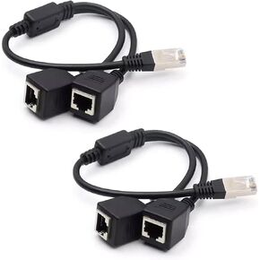 2 قطعة محول مقسم إيثرنت RJ45، شبكة RJ45 1 إلى 2 محول منفذ Y 1 ذكر إلى 2 أنثى موصل مقبس متوافق مع ADSL/محاور/أجهزة التلفاز/صناديق فك التشفير/أجهزة التوجيه/الأجهزة اللاسلكية/أجهزة الكمبيوتر