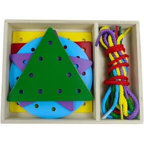 5 Pcs Double-Sided Shape Panels Wooden Threading Toy Lacing Cards for Toddlers, Lacing Shapes, Educational and Learning Montessori Activity for Kids (Half Round)