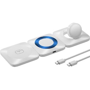 شاحن لاسلكي 3 في 1 لهاتف iPhone، قاعدة شحن لاسلكية مغناطيسية محمولة 3 في 1، شاحن سفر لأجهزة متعددة، لهاتف iPhone 15 14 13 Pro Max، AirPods، Apple Watch - أبيض (المحول غير متضمن) in Kuwait