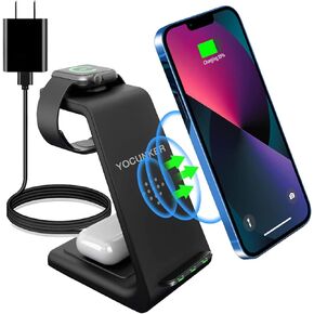 Wireless Charger for Apple,3 in 1 Qi-Certified Fast Charging Station Stand for iPhone 14/13/12,13/12 Pro,13/12 Pro Max,11/X/XS/XR/8,Apple Watch 7/SE/6/5/4/3/2,Air Pods 2/3/Pro (Adapter Included)