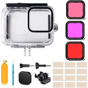 Waterproof Housing for Go Pro Hero 12 Black/Hero 11 Black/Hero 10 Black/Hero 9 Black, Protective 60M/196FT Underwater Dive Case Shell with 3 Pack Dive Filters Action Camera Accessories Kit