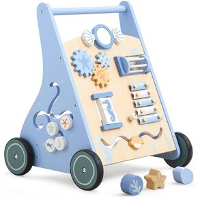 Beright Wooden Baby Walker Push and Pull Learning Activity Walker Kids’ Activity Toy Multiple Activities Center Develops Motor Skills & Stimulates Creativity, Blue in Kuwait