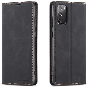QLTYPRI Case for Samsung Galaxy S20 Premium PU Leather Cover TPU Bumper with Card Holder Kickstand Hidden Magnetic Adsorption Shockproof Flip Wallet Cover for Galaxy S20 - Black