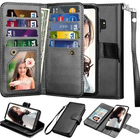 Njjex For Galaxy S9 Case, For Galaxy S9 Wallet Case, PU Leather [9 Card Slots] ID Credit Holder Magnetic Folio Flip Cover [Detachable] [Kickstand] Phone Case & Wrist Lanyard For Samsung S9 [Rose Gold]