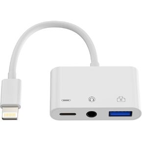 3-in-1 USB Camera Splitter, Male to Female, Supports USB 3.0, Compatible with iPhone 13, 12, 11, iPad, and More