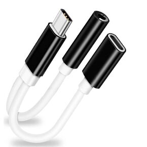USB C to 3.5mm Audio and Charger Adapter, 2-in-1 Type C to Aux Audio Jack with PD 60W Fast Charging USB C Port Compatible with Galaxy S21 S20 S20+ Plus Note 20,Pixel 4 3 2 XL and More Type C Phone