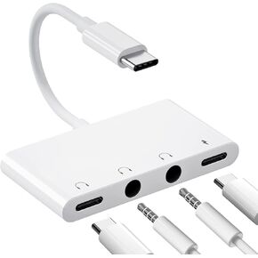 USB C Audio Headphone Adapter, 4 in 1 Type-C to Dual 3.5mm Headphone Audio Splitter, USB C Headphone Jack and USB C Fast Charging Port