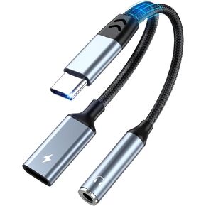 USB C to 3.5MM Headphone and Charger Adapter, 2-in-1 Type C to Aux Audio Jack Dongle Cable with PD 60W Fast Charging Dongle Cable, Compatible With iPhone 15 Pro Max,Galaxy S24 Ultra,Pixel, iPad Pro