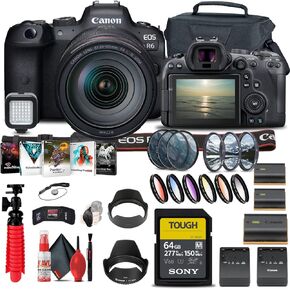 Canon EOS R6 Mirrorless Digital Camera with 24-105mm f/4L Lens (4082C012) + 64GB Tough Card + Color Filter Kit + Case + Filter Kit + Photo Software + 2 x LPE6 Battery + Charger + More (Renewed)