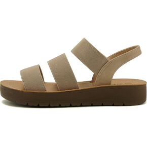 Soda BUTTON ~ Women Slip On Casual Open Toe Three Elastic Bands with Ankle Strap Fashion Gladiator Sandal