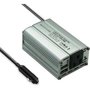 150W Power Inverter 12V DC to 110V AC Car Plug Adapter Outlet Converter with 2.4A Dual USB AC car Charger for Laptop Computer Black