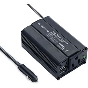 150W Power Inverter 12V DC to 110V AC Car Plug Adapter Outlet Converter with 2.4A Dual USB AC car Charger for Laptop Computer Black