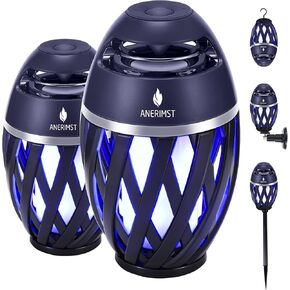 ANERIMST Outdoor Bluetooth Speakers, Waterproof Wireless Speakers with Torch Flame Light, LED Lantern for Gardening Camping Patio Hot Tub, Loud Sound, 24H Playtime, 2 Pack(Blue light)