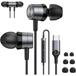 2024 NEW USB C Headphones for Samsung Galaxy S24 Ultra/23/22/21/20+/A Series, Magnetic Wired Earbuds with Microphone, Volume Control, in-Ear Earphones for iPhone 15 Pro Plus Max, iPad, Pixel, Black