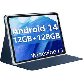 Android 14 Tablet 11 Inch Tablets, Octa Core Unisoc T606 Android Tablet, 12GB RAM + 128GB ROM, Widevine L1, 8000mAh Battery, WiFi/GPS Tablet PC - Blue