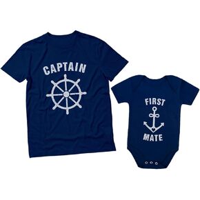 Tstars Captain & First Mate Dad and Baby Matching Outfit Fathers Day Daddy Baby Bodysuit First Mate