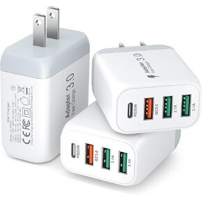 [3 Pack] USB-C Wall Charger, Bangfun 40W 4 Ports QC+PD 3.0 USB C Charging Block Multi USB Wall Plug Power Adapter Compatible for iPhone 15 14 13 12 11 Pro Max, Galaxy,Pixel(Black)
