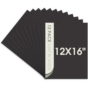Space Art Deco, Pack of 12 12x16 Uncut Black Mat Boards, Acid Free Matte Backing Boards for Pictures, Prints, Frames, Arts