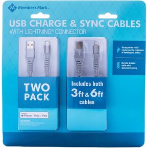 Member's Mark MEMBER'S MARK Apple USB Type A-to-Lightning 3ft and 6ft Cables - 2 Pack